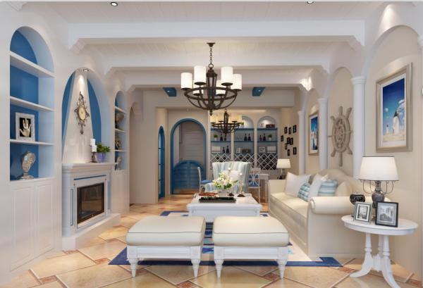 學府雅居樣板房115地中海裝修案例設(shè)計效果圖